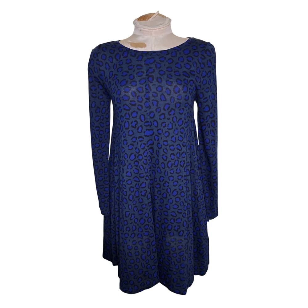 Boden Womens Tunic Dress Blue Black Animal Print Leopard Long Sleeve size 2R